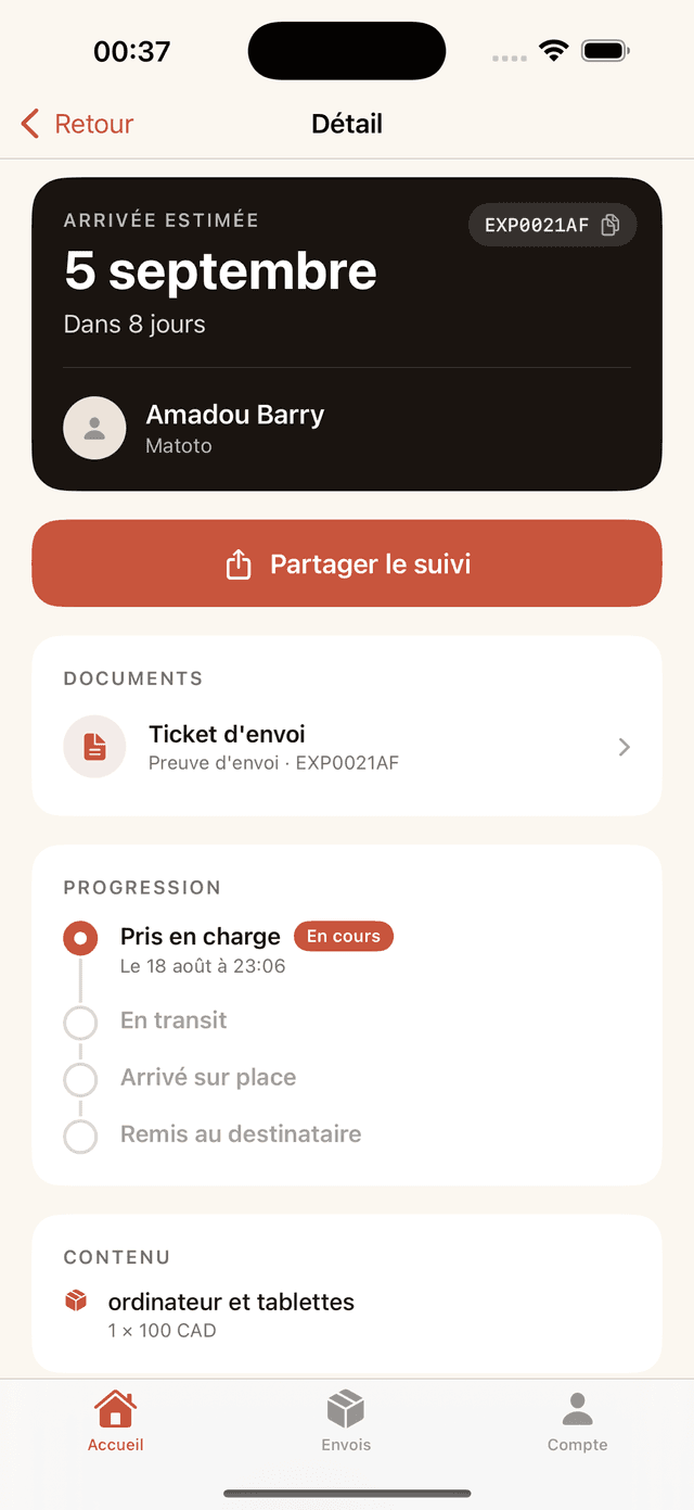 Une date d'arrivée, et chaque étape